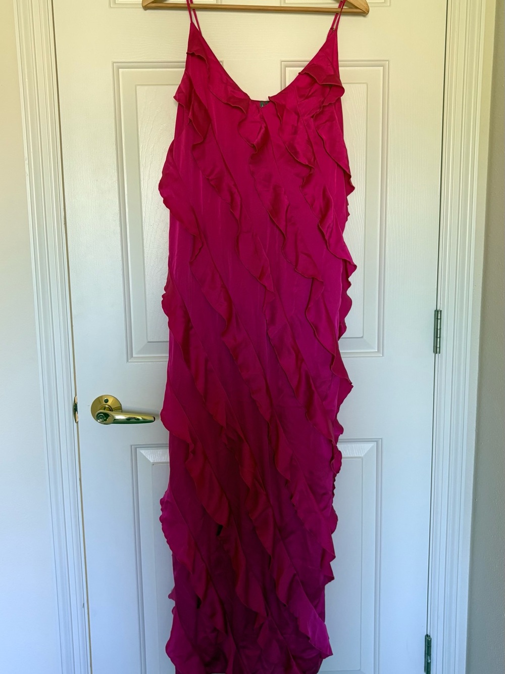 Anthropologie Magenta Ruffle Maxi Slip Dress